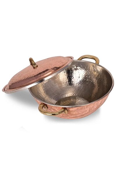 Tanemce Copper Wok Pan with Lid 25cm