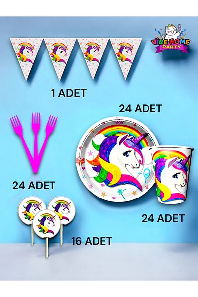 VibeHome Unicorn Themed Eco Set for 24 - Birthday Party and Fun Events