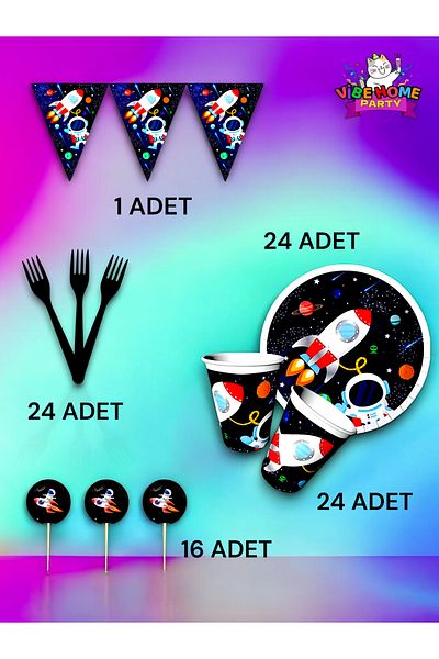 VibeHome Space Themed Eco Set for 24 - Birthday Party and Fun Events