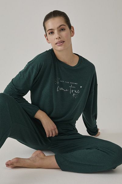 Pamuk & Pamuk Women's Green Cashmore Printed Pjamas Suit