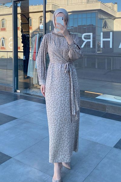Sahraa Stone Colored Patterned Self Dress