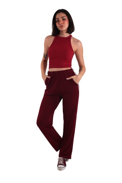 ASN concept Women's Burgundy Side Striped Sweatpants