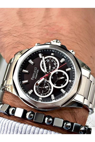 Ferrucci Silver Color Steel Band Men Wrist Watch + Bracelet
