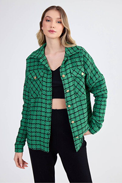 Vitrin Kapak Cepli Desenli Oversize Gömlek