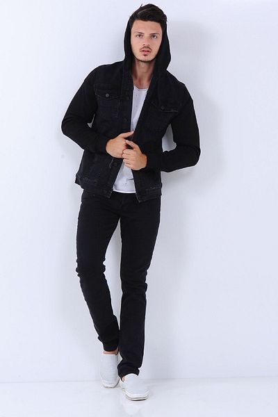 LTC Jeans Мъжко черно дънково яке от полар с качулка