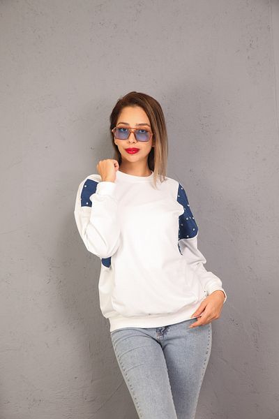 only moon Women's Clothing 2Thread Jeans Detail Sweatshirt