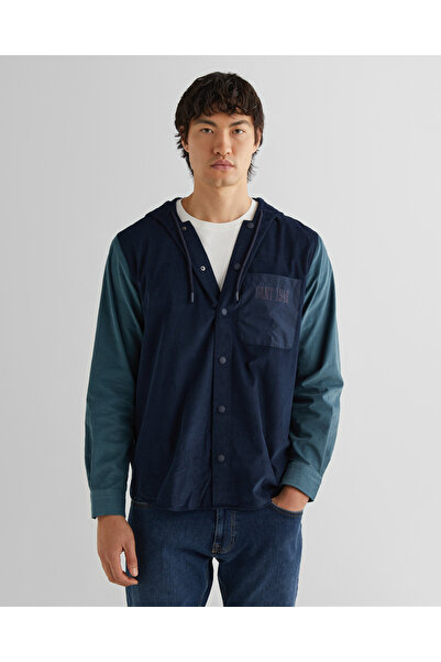 Gant Erkek Lacivert Oversize Fit Kapüşonlu Logolu Gömlek