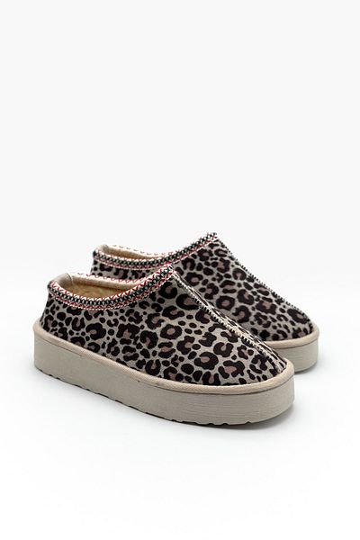 Shoebutik Παντόφλες μπεζ Cookie Leopard με σχέδιο