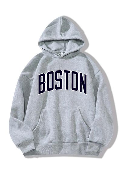Derays Унисекс суитшърт с щампован червен цвят Boston - с качулка