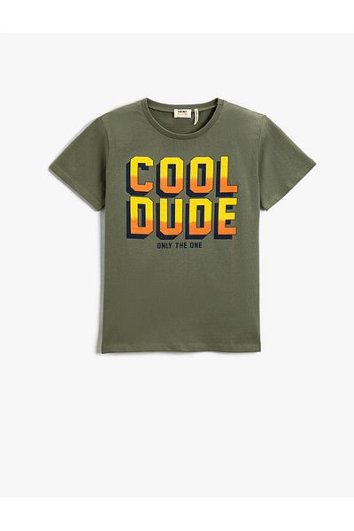 Koton Slogan Printed Short Sleeve T-Shirt Cotton
