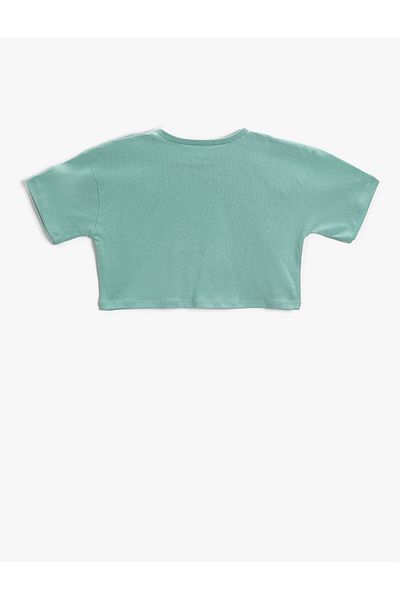 Koton Girl City bedrucktes Khaki-Crop-T-Shirt 2skg10116ak