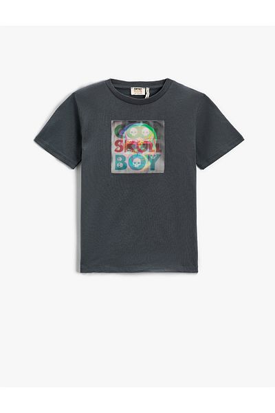 Koton Kurzarm-T-Shirt aus Baumwolle mit Totenkopf-Motiv und Hologramm