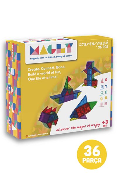 Magly Magnetic Building Blocks – Colorful 3D 36-Piece Magnetic Tile Play Set for Kids