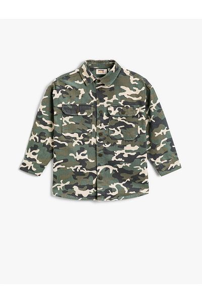 Koton Camouflage Patterned Oversize Jacket Cotton