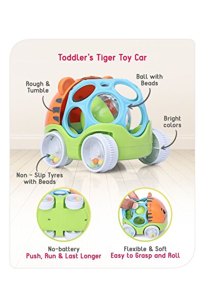 Babyhug Tiger Rattle Toy for Kids 3, L 10 x B 8 x H 9 cm, Durable Virgin Plastic