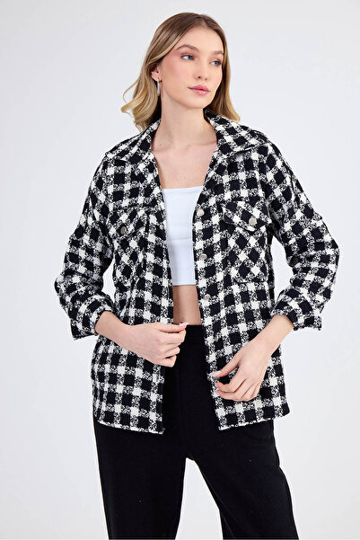 Vitrin Kapak Cepli Desenli Oversize Gömlek