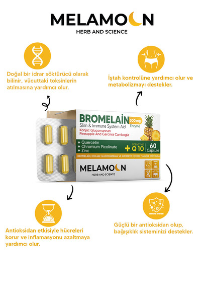 Melamoon Bromelain 500 Mg Ve Konjak Glukomannan Koenzim Q10(BROMELİN)-krom Pikolinat 60 Kapsül