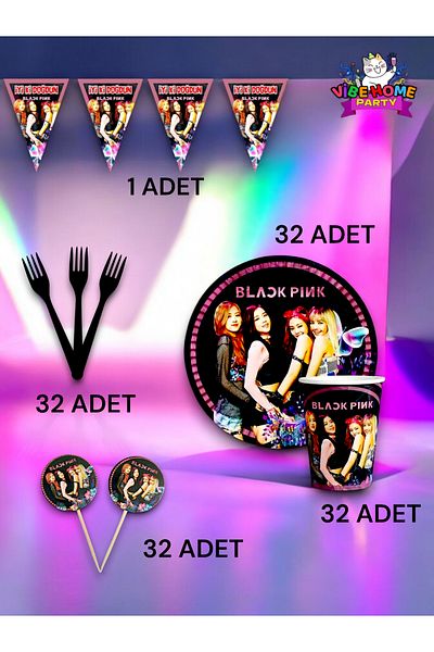 VibeHome 32 Προσωπικότητα Black Pink Themed Eco Set - Γενέθλια και διασκεδαστικές εκδηλώσεις
