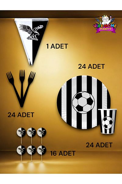 VibeHome Black and White Fan Eco Set for 24 - Birthday Party and Fun Events
