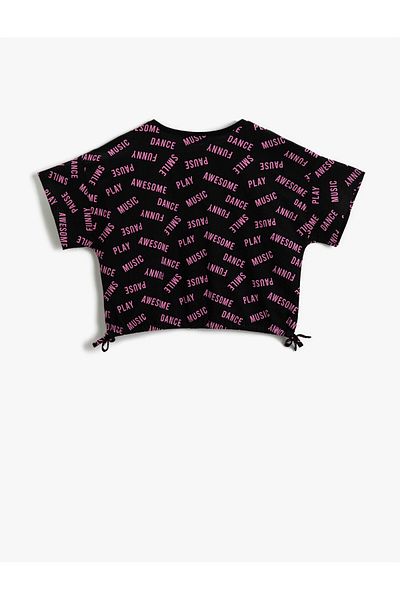 Koton Slogan Printed Short Sleeve T-Shirt Cotton with Bow Tie on the Sides