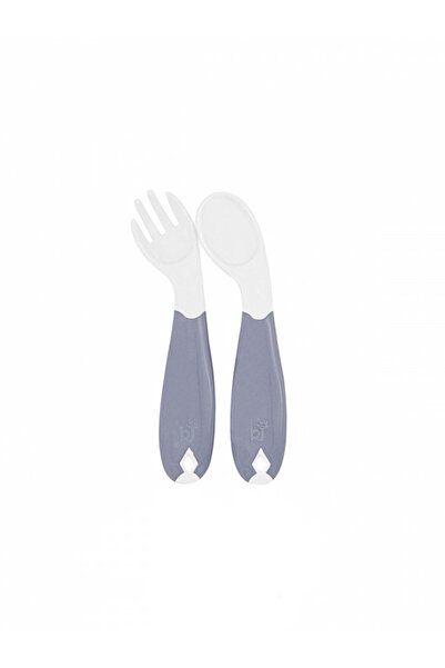 Evelise Set lingurita si furculita cu maner gri BabyJem (Culoare: Alb)