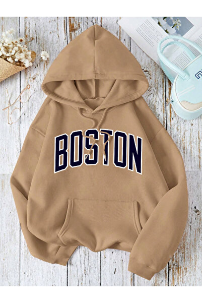 Derays سويت شيرت بوسطن مطبوع باللون الأحمر للجنسين - بغطاء للرأس