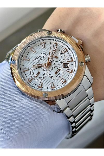 Ferrucci Men's Multifunctional Metal Band Wristwatch