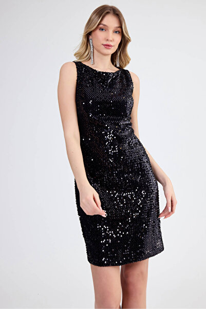 Vitrin Sıfır Kol Pul Payet Elbise