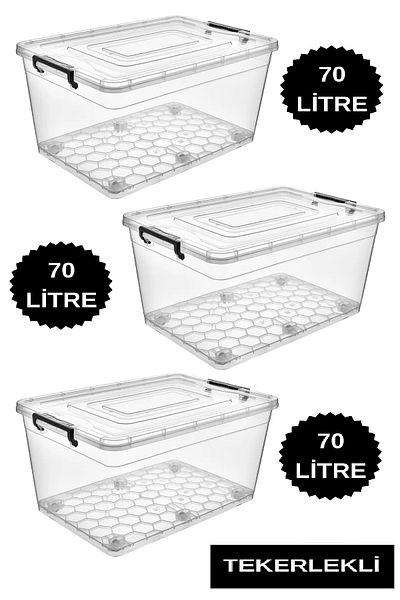 DEEMBRO 3 Pieces 70 Lt Wheeled Storage Box Wheeled Storage Container Large Size Storage Size = 41*60*39 cm