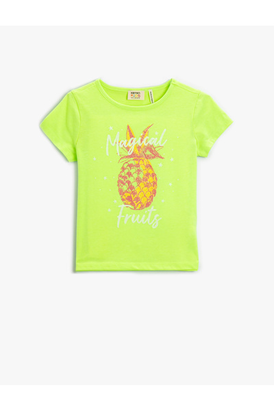 Koton Μπλουζάκι με κοντό μανίκι με στάμπα ανανά