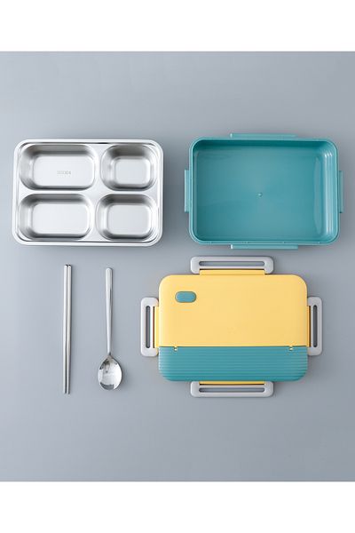 Fab N Funky Kids Rectangular  Lunch Box - Green & Yellow