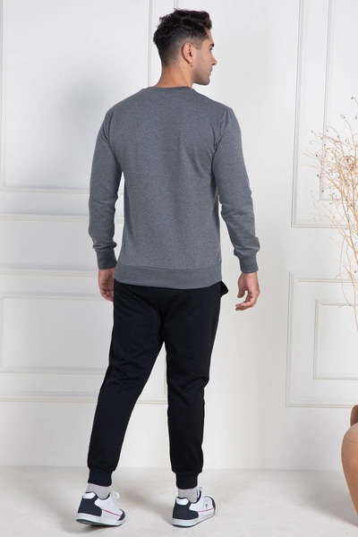 Mecit Pijama Men's Pajama Set - 100% Cotton, Cuffed Long Sleeve, Pockets, Crew Neck