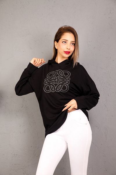 only moon Women's Clothing, 2-Thread Hooded Sweatshirt with Embroidery Detail