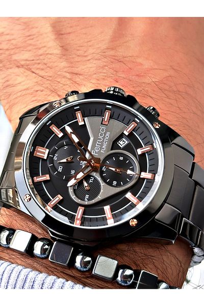 Ferrucci Black Color Functions Active Men Wrist Watch +Bracelet
