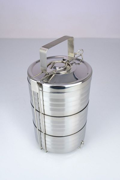 Digithome 3-Piece Steel Bowl Food Carrying Storage and Export Bowl for Business Office School Gray - YK1091