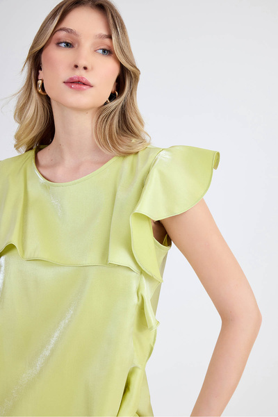 Vitrin Shiny Blouse with Ruffled Sleeves