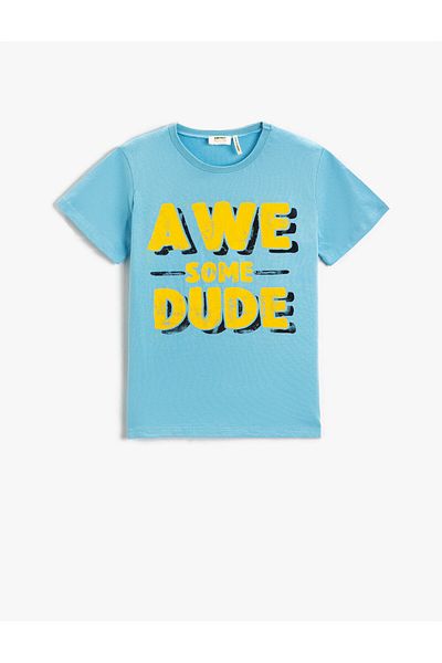 Koton Slogan Printed Short Sleeve T-Shirt Cotton