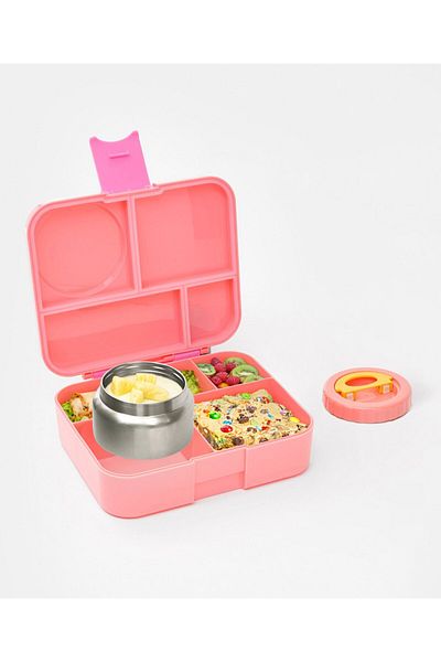 Fab N Funky صندوق غداء بونفينو ABS Shell Bento مع وعاء طعام، 4 أقسام، 1.67 لتر، 3 سنوات فما فوق - وردي