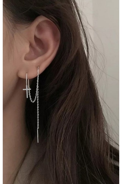 TakıConcept Haç Sallantılı Zincir Küpe, Kıkırdak Küpe