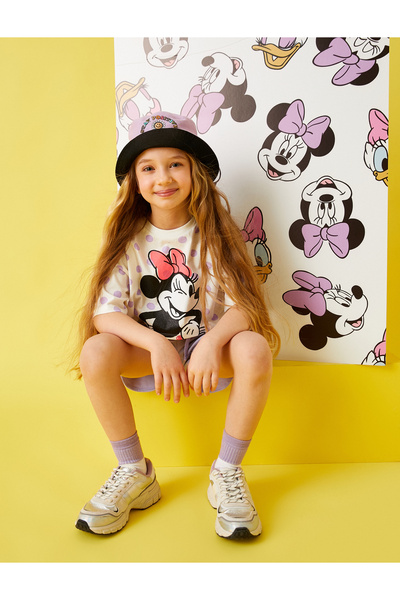 Koton Βαμβακερό μπλουζάκι με κοντομάνικο μπλουζάκι πουά με άδεια Minnie Mouse