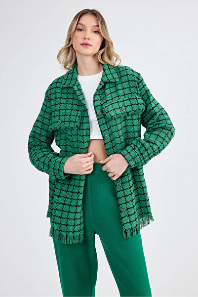 Vitrin Desenli Püskül Detaylı Oduncu Gömlek