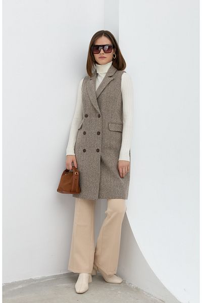 Fatma Atasoy Classic Herringbone Milk Coffee Vest