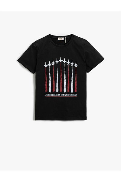 Koton T-Shirt – Kurzarm- und Baumwoll-T-Shirt mit Flugzeug-Aufdruck