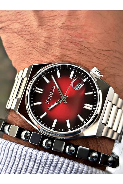 Ferrucci Silver Color Classic Calendar Steel Band Men's Wrist Watch + Bracelet