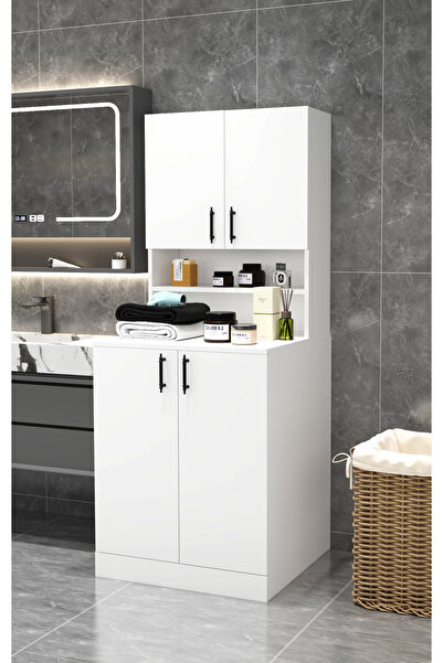 TETTO ELAGANTE Zambak Kapaklı Çamaşır Makinesi Dolabı ve Çok Amaçlı Dolap