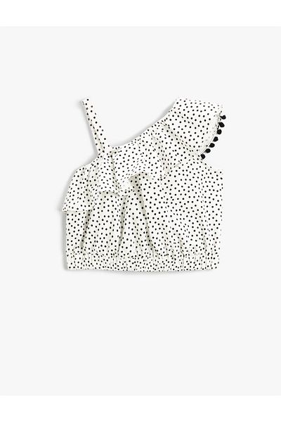Koton Μπλούζα Cotton Crop - Μονό βολάν ώμου και πουά