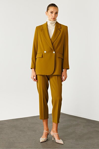 Moda İlgi Modailgi  Sırtı Düğme Detaylı Kruvaze Ceket Olive