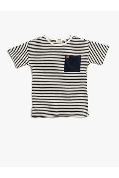 Koton Pruhované tričko s krátkým rukávem, kapsa, bavlna