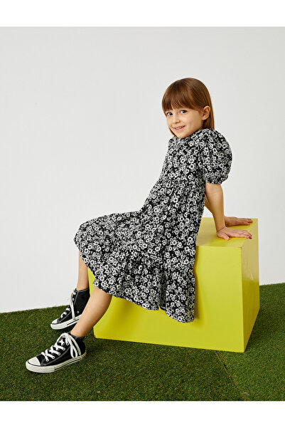 Koton Рокля с флорални мотиви с волани с къси балонени ръкави