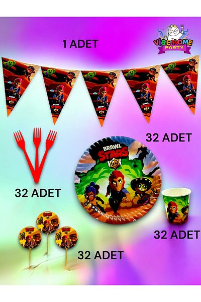 VibeHome Brawlstars Themed Eco Set for 32 - Birthday Party and Fun Events